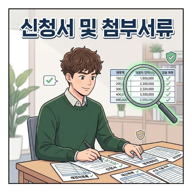 신청서 및 첨부서류 작성 설명 이미지