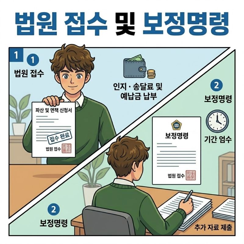 법원 접수 및 보정명령 대응 설명 이미지