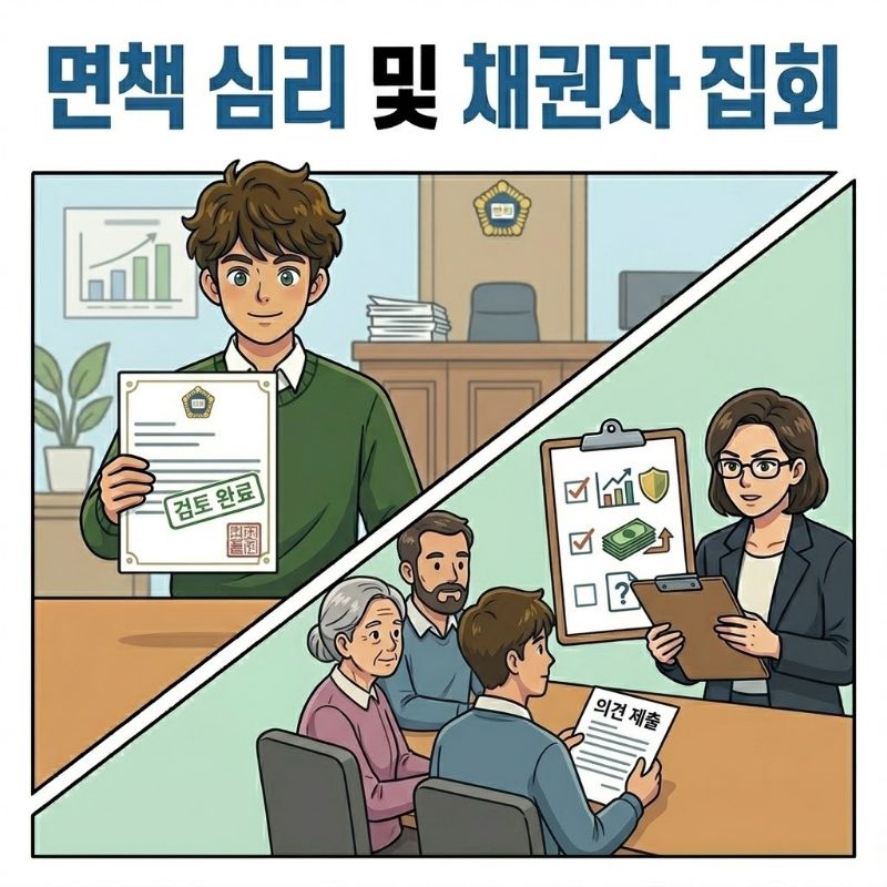 면책 심리 및 채권자 의견 청취 설명 이미지